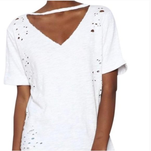 Like New Honey Punch Choker V-Neck Distressed Tee - Picture 9 of 9